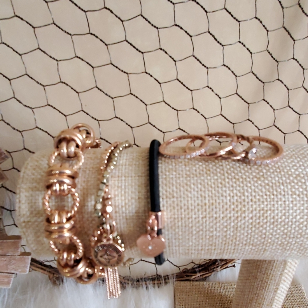 Rose gold bracelets and stacking rings